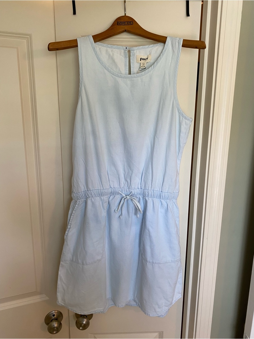 Pact Light Blue Sleeveless Drawstring Waist Dress - Size Medium - NWT